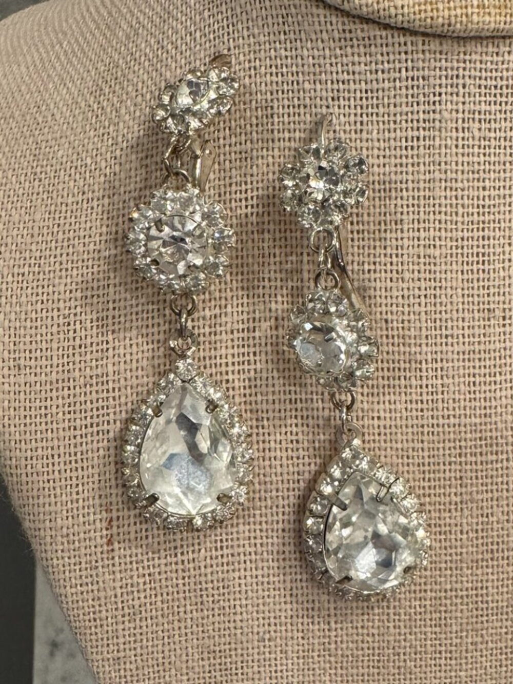 Silver and Rhinestone Glittery Multi Drop Earrings